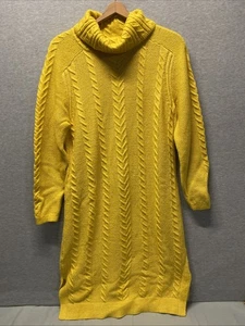 Vestido Suéter Ann Taylor Tejido Cable Mediano Pequeño Cuello Alto Dorado Amarillo - Imagen 1 de 6
