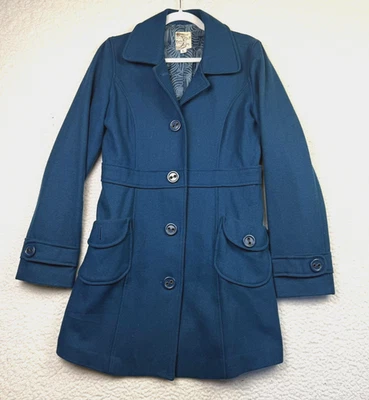 Abrigo de tul para mujer grande azul verdoso mezcla de lana con un solo pecho forrado bolsillos Foto 1 de 4