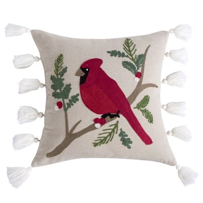 Joybirds Cardinal Embroidered Tassel Pillow - Image 1 of 4