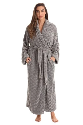 Maxi bata kimono de terciopelo suave con patrón festoneado para mujer 3XLarge Plus gris Foto 1 de 3