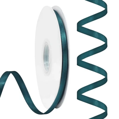 Teal Satin Ribbon 1/4 Inch 50 Yards Double Faced Polyester, Gift Wrap DIY Bow - Image 1 of 4