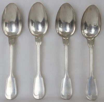 Ensemble De 4 Cuillères En Métal Argenté Poinçon B - Photo 1/4