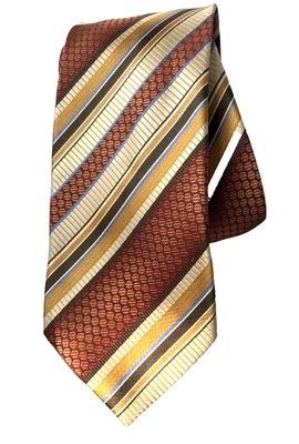 Corbata Adolfo Hombre 100% Seda Multicolor Borgoña/Dorado/Marrón Rayas 59" x 4" Foto 1 de 4