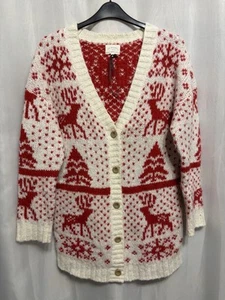 -925 Next Sz L 16/18 Red&White Festive Knit Wool Blend 37” Long Xmas Cardigan - Picture 1 of 6