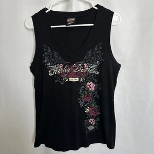 Harley Davidson Womens Tank Top Motorcycles USA Sleeveless Black Size-L #245 - Picture 1 of 9