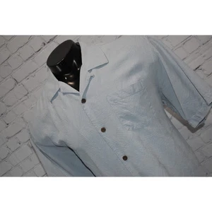 Tommy Bahama Hawaii SEIDE Hemd Herren Größe Large Kokosnuss Knöpfe Schlaufenkragen blau - Bild 1 von 7