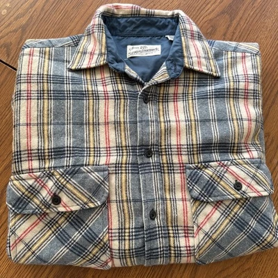 1960s Vintage Sears Roebuck Wool Blend Blue Plaid Button Up Flannel  Mens Medium - Image 1 of 4