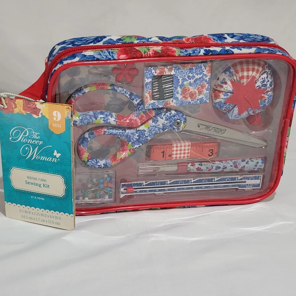Kit de costura floral Heritage de 9 piezas Pioneer Woman estuche de transporte tijeras agujas NUEVO Foto 1 de 4