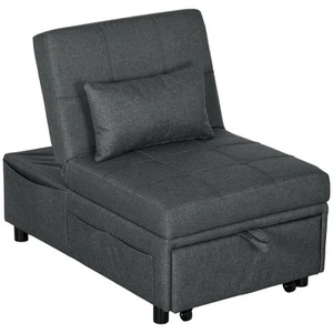 Schlafsessel 3 in 1 Bettsessel mit Seitentasche Gästebett mit Kissen Leinenoptik - Bild 1 von 10