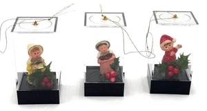 Set 3 Mini Christmas Figurine Ornaments Carolers Santa in Display Boxes Vintage - Picture 1 of 10