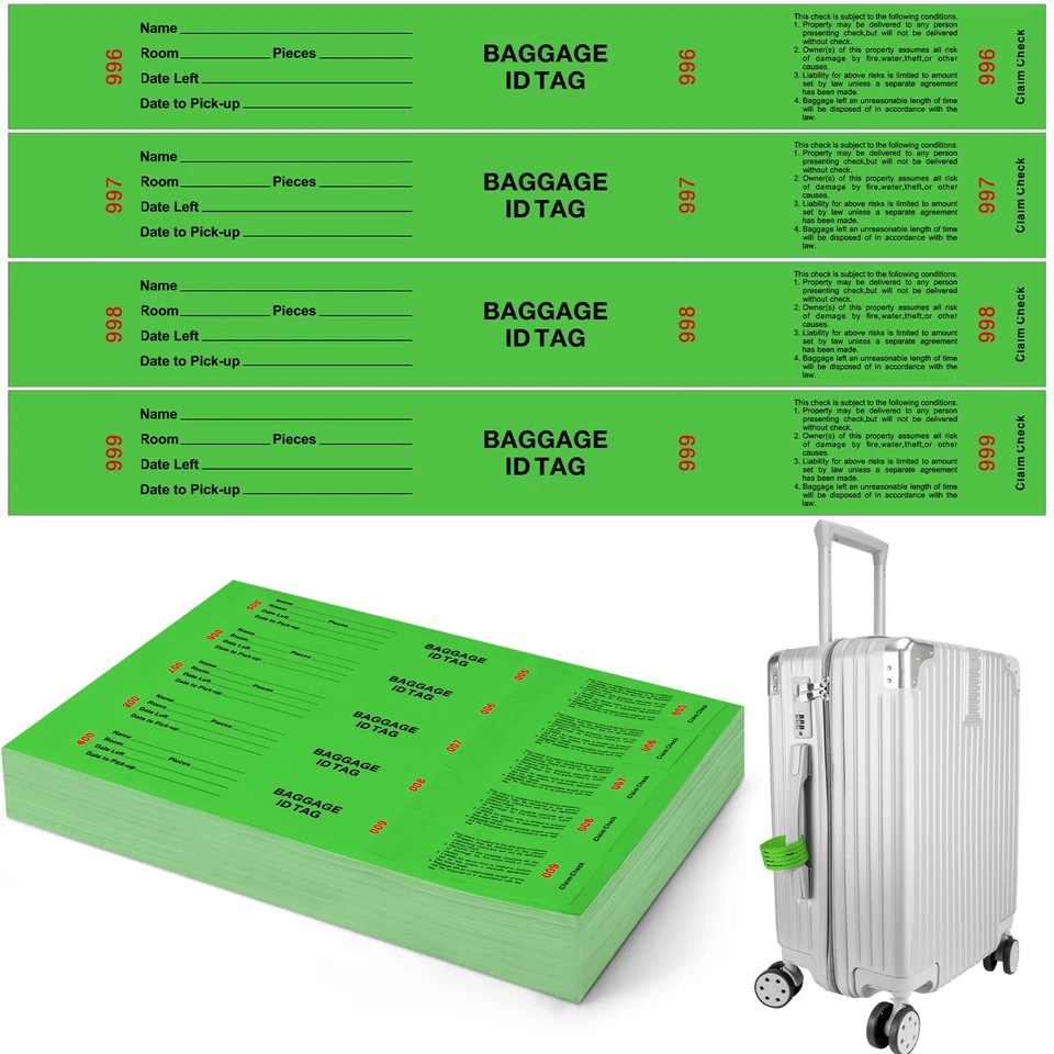 1000 etiquetas de identificación de equipaje de hotel con cinta de transferencia en papel posterior cheque de reclamo de equipaje... Foto 1 de 4