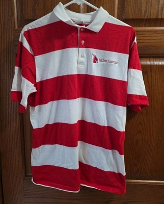 VTG Mens Polo Ball State University Sz L Hartwell Red White Striped Short Sleeve - Image 1 of 3
