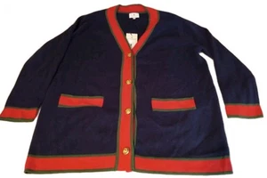 TUCKERNUCK Black Lauren Cardigan Oversized Gold crest buttons Two-tone Wool Med - Picture 1 of 7