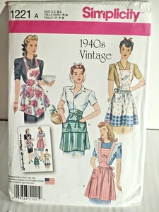 Simplicity 1221, 1940’s Vintage Women’s Full & Half Aprons-4 Designs, Size (S-L) - Picture 1 of 5