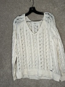 Abercrombie & Fitch Damen Pullover Wolle Kaninchenhaar Zopfmuster Ripp elfenbein creme - Bild 1 von 5