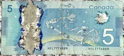 Canada $5 Dollar Banknote Lucky 777 Serial Angel Number HCL 7774889 Triple 7 - Image 1 of 4