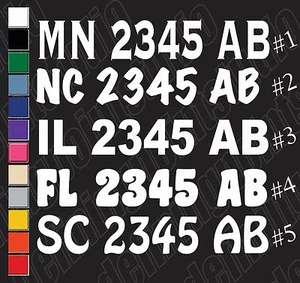 3" TALL CUSTOM BOAT REGISTRATION VINYL DECAL STICKER-1 COLOR - Foto 1 di 2