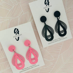 Statement Earrings - Fine Fan Metal - Black/Pink - You Choose Colour - Picture 1 of 9