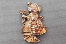 Vintage Hummel Girl with Basket & Flowers Brooch