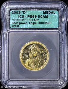 2003-D Proof Sacagawea Eagle Brass Concept Dollar Medal ICG PR 69 DCAM - Picture 1 of 4