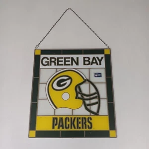 VTG Official Green Bay Packers Stained Glass Suncatcher NFL Football Rare 16x17 - Picture 1 of 16