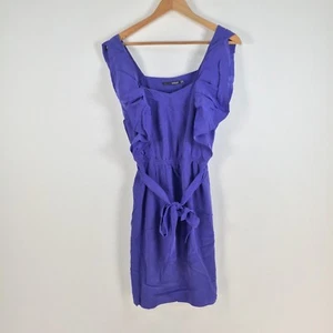 Seduce womens dress size 8 fit flare blue sleeveless silk blue ruffle belt036040 - Picture 1 of 9