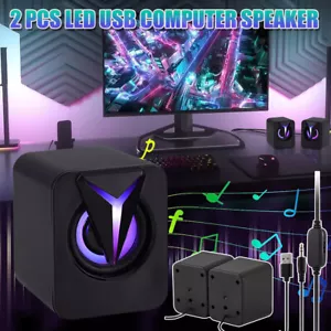 2 PCS RGB Lights Mini Computer Speakers Dual 3W Bluetooth Stereo Bass USB 3.5mm - Picture 1 of 12