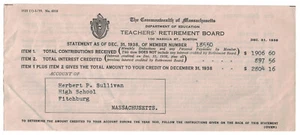 Massachusetts Teachers' Retirement Board 1938 Member's Statement - Picture 1 of 2