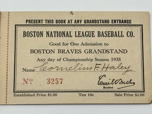 1935 Babe Ruth Pass Book NL Debut HR 709 Opening Day VS Hubbell Boston Braves ⚾️ - Picture 1 of 10