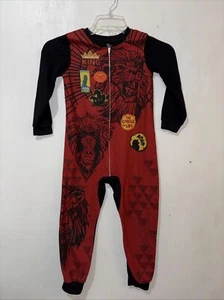 Disney Lion King Sleeper Pajamas Boys 6 7 Black Red Zip Up One Piece Long Sleeve - Picture 1 of 7