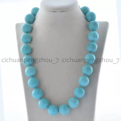 Enorme collar de cuentas redondas de bolas de piedras preciosas turquesa azul natural de 20 mm 14-36 pulgadas Foto 1 de 4