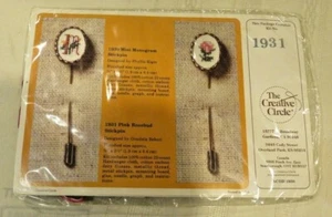 New - Pink Rosebud Stickpin - Creative Circle Pattern 1931 Cross Stitch Kit - Picture 1 of 4