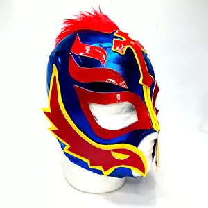 Ry Mysterio handgefertigte Kindergröße Lucha Maske Faux Mohawk Haar blaue & rote Farben - Bild 1 von 4