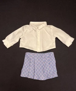 American Girl Doll School Outfit With White Collared Shirt And Blue Plaid Skort - Picture 1 of 12