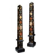 20" two black Marble Obelisk Pietra Dura stone Inlay home decor dining room