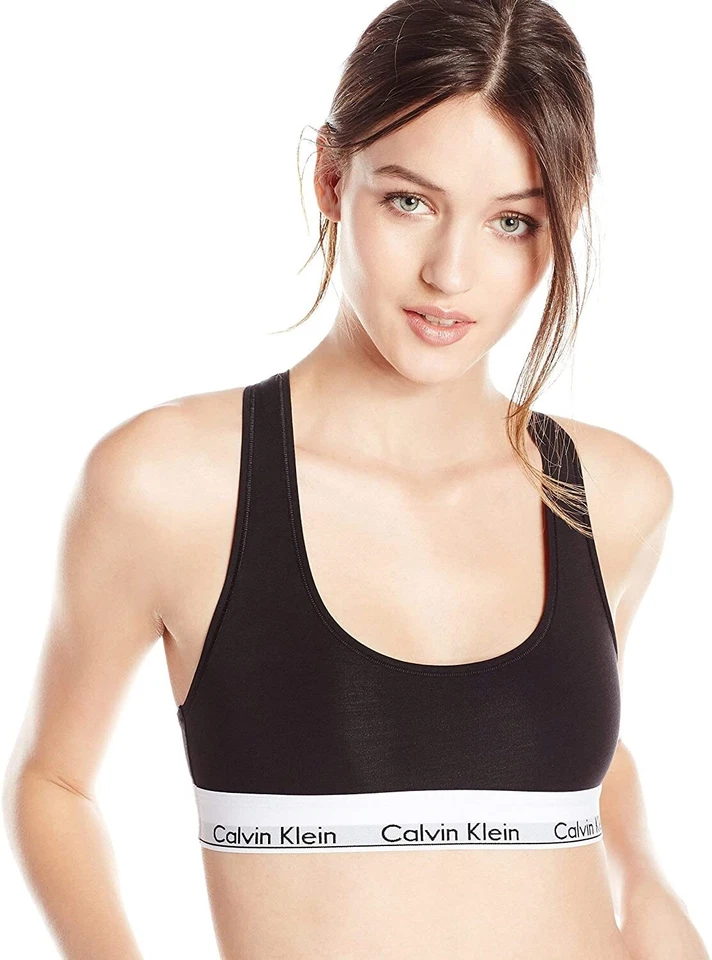 Calvin Klein Modern Cotton Logo Bralette Sz S Small Black F3785