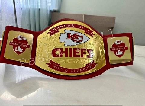 Kansas City Chiefs Superbowl Championship NFL Leather title belt Adult size 4mm Cover