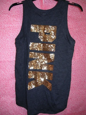 Camiseta sin mangas Victoria's Secret ROSA OMG BLING lentejuelas oro rosa logotipo y perro XS NUEVA CON ETIQUETAS Foto 1 de 4