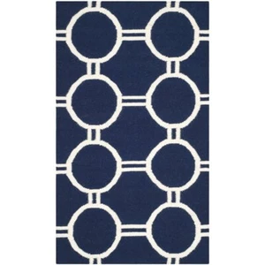 SAFAVIEH Dhurries DHU636D Handwoven Navy / Ivory Rug - Picture 1 of 21