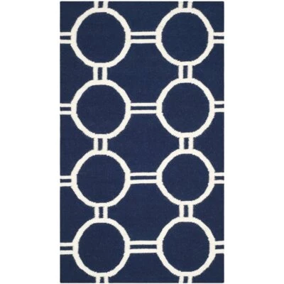 SAFAVIEH Dhurries DHU636D Handwoven Navy / Ivory Rug - Image 1 of 4