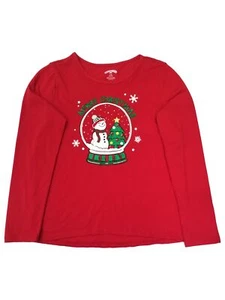 Girls Merry Christmas Snowman Snow Globe Long-Sleeved Tee Shirt T-Shirt L - Picture 1 of 1