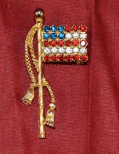 Gold Freedom Liberty Patriotic Usa U.S. Flag Pin Jewelry Rhinestones