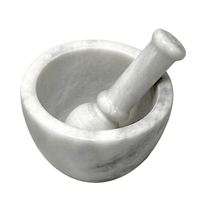 Mortaio con Pestello in Marmo Bianco Carrara Marble Mortar Design Home Ø 10cm - Immagine 1 di 4