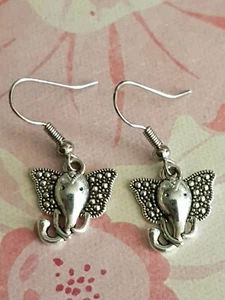 Handmade Silver Elephant Head Hook Earrings - Picture 1 of 7