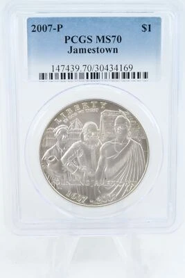 2007-P PCGS MS70 Jamestown Silver Modern Commemorative Dollar - Image 1 of 2