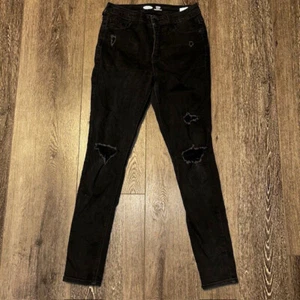 Old Navy Rockstar Super Skinny High Rise Black Jeans (Women Size 6) Distressed - Picture 1 of 6