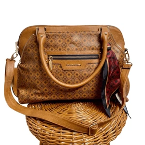 Big Buddha Logo Dome Satchel Brown Walnut Faux Leather Shoulder Bag Purse - Picture 1 of 13