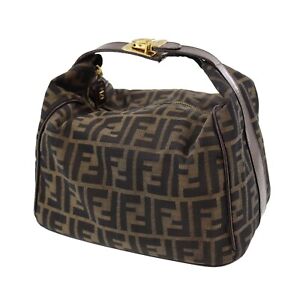 FENDI Zucca Used Handbag Brown Canvas Nylon Italy Vintage #AG817 S