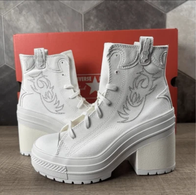 Tacón Converse Chuck 70 De Luxe Western Hi Platform A10335C VIN blanco para mujer 8 nuevo con caja Foto 1 de 4
