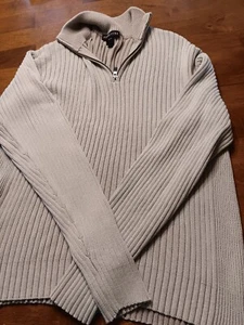 Structure Mens Henley Sweater M Cream Fisherman Ramie Cotton Long Sleeve - Picture 1 of 4